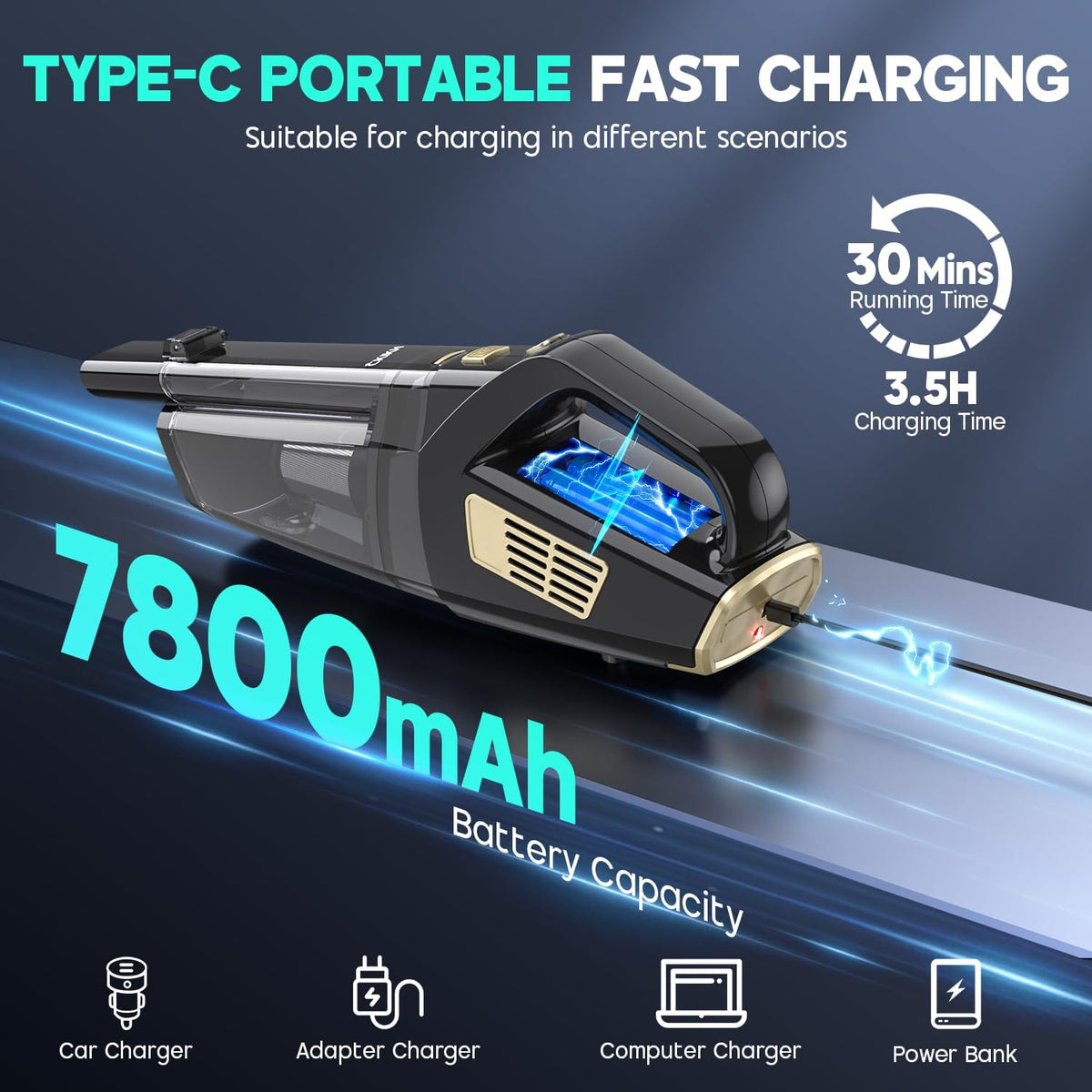 CKIKH Handheld Vacuum Cordless, 15000PA Hand Held Car Vacuum Cleaner