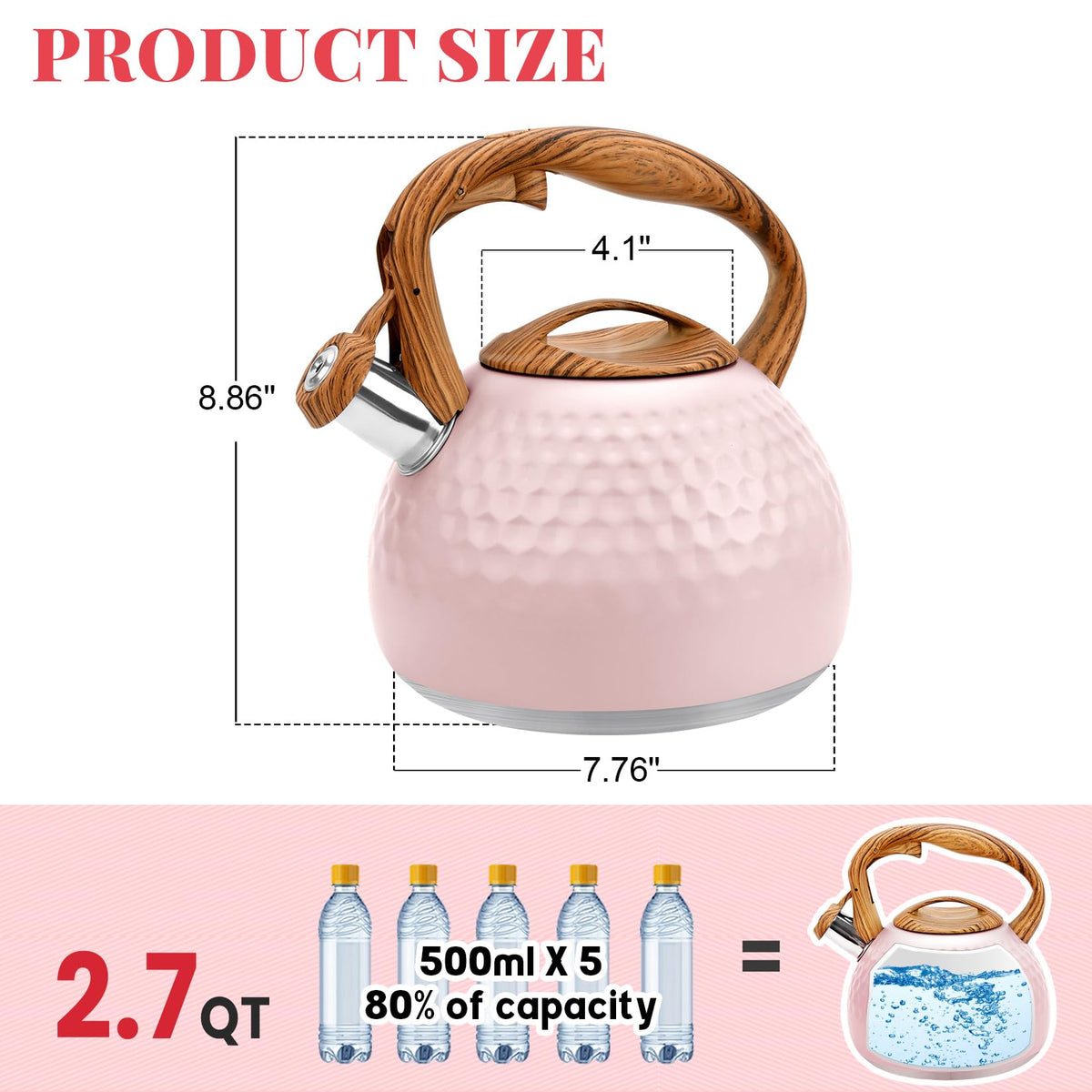 GGC Whistling Tea Kettle for Stove Top, 3.2QT/3L Stainless Steel Tea Kettle