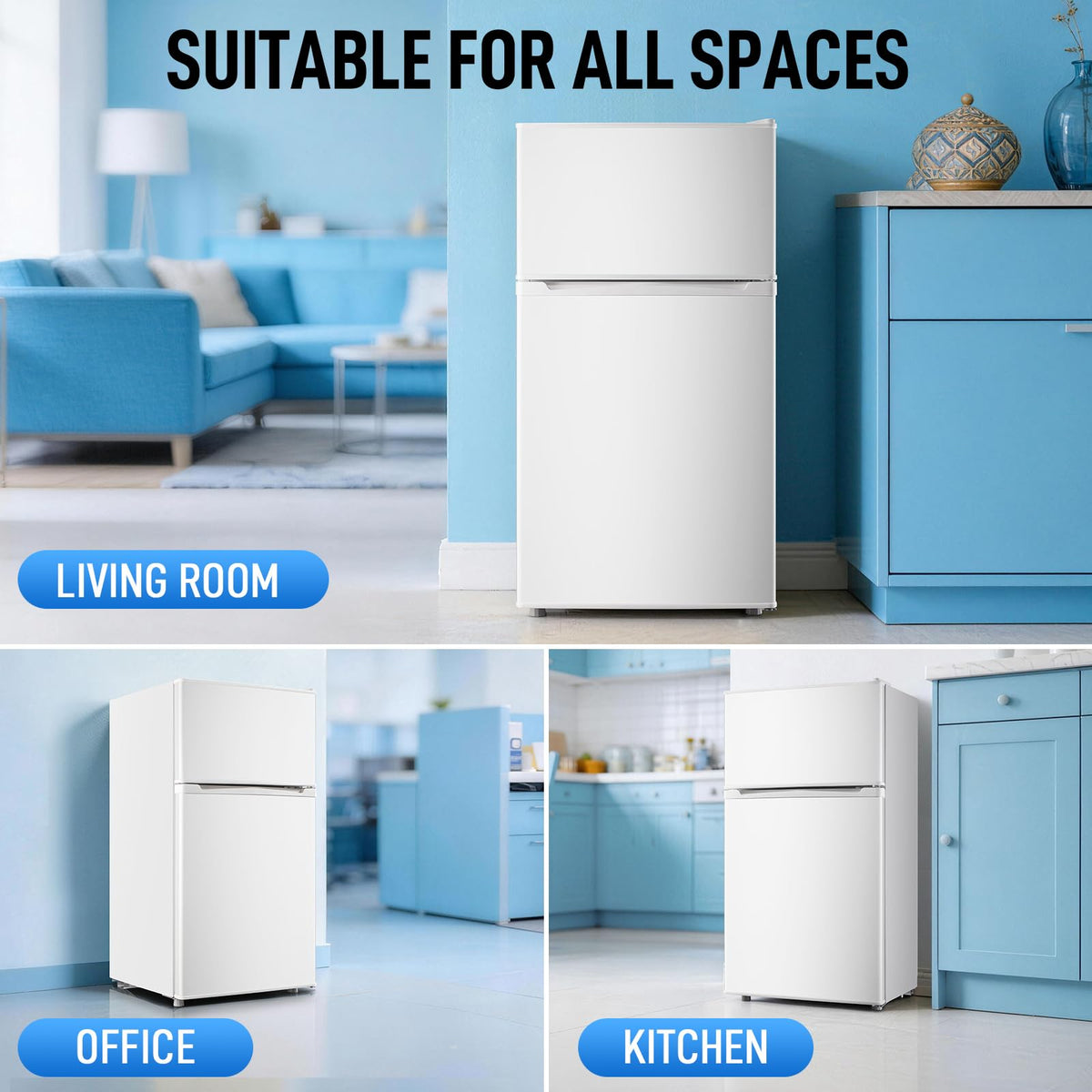 Mini Fridge with Freezer, 3.5 cubic feet 2- Doors Small Refrigerator Features 7 Gear Mechanical Control, Side Bottle Rack, Ideal for Dorm, Kitchen, Apartment, Office, Silver