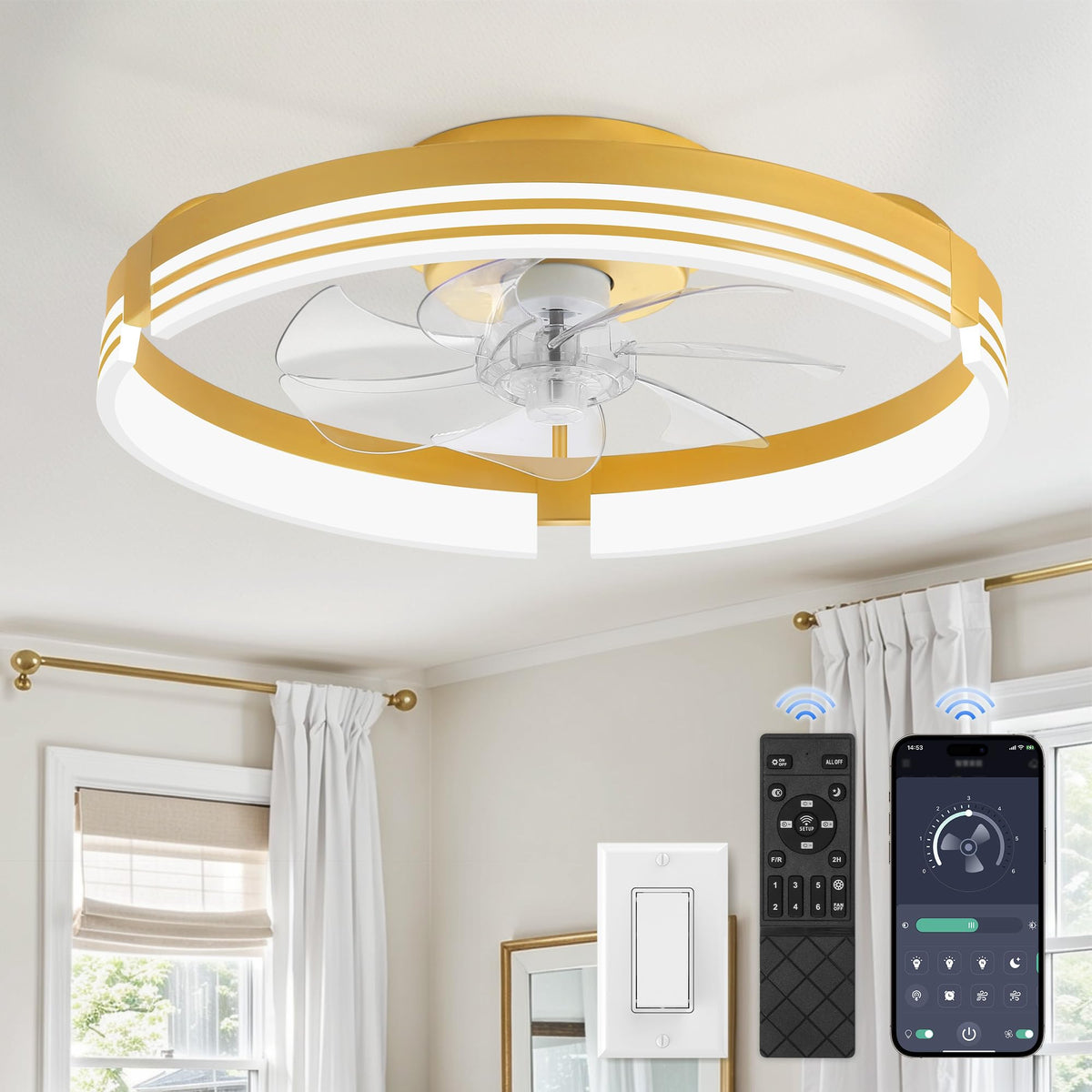 ZMISHIBO Low Profile Ceiling Fans with Lights and Remote, 20" Black