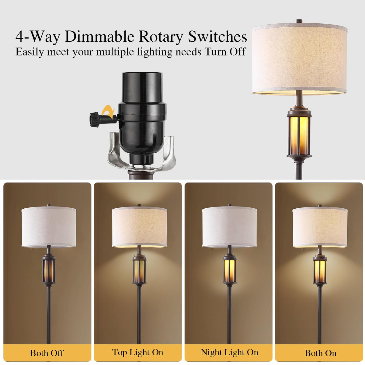 AIEAMPDO 65'' Farmhouse Floor Lamp for Living Room with 2 Light Sources