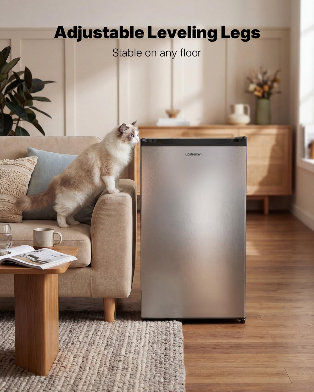 Upstreman 3.2 Cu.Ft Mini Fridge with Freezer, Black-BR321