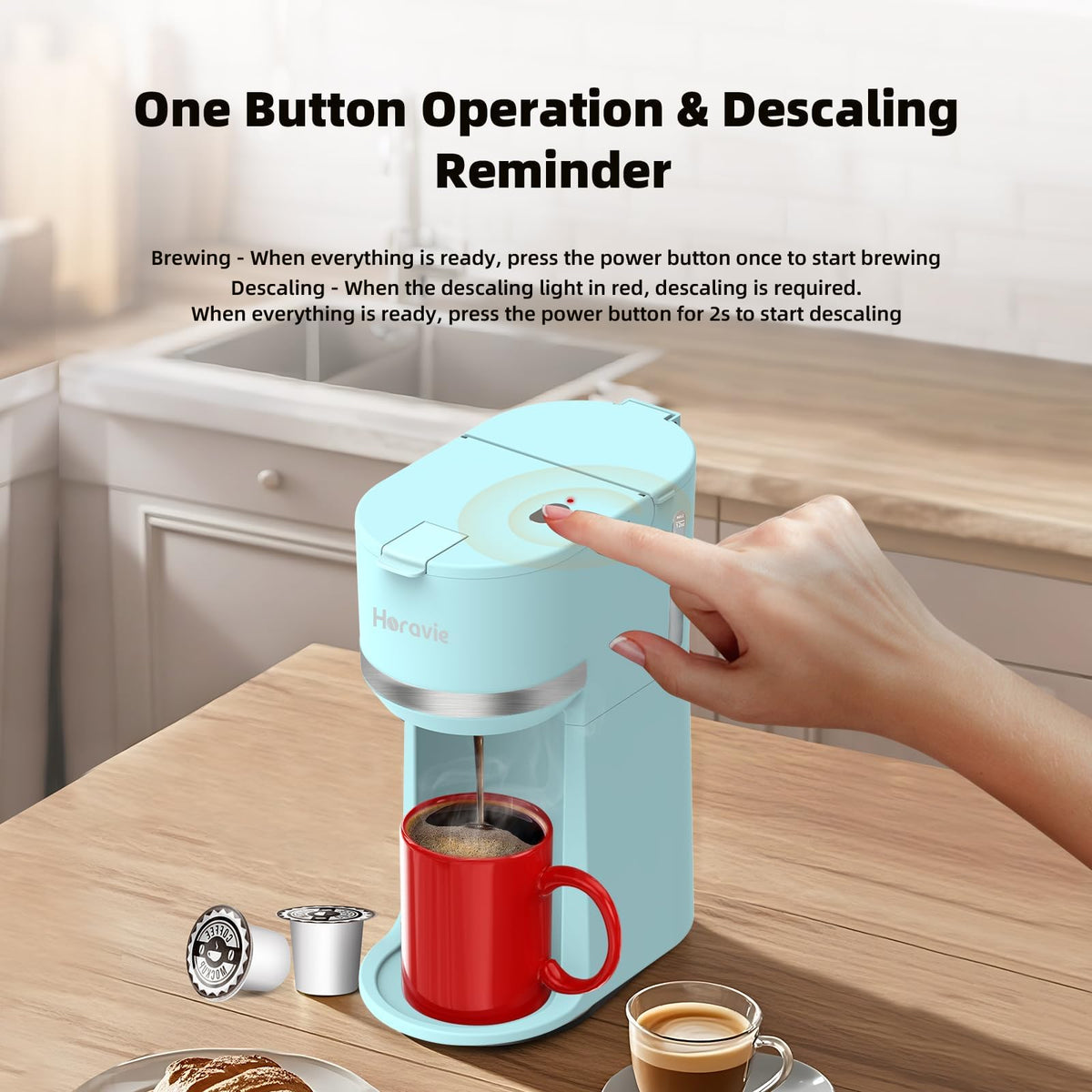 Small Single Serve Coffee Maker for K Cup and Grounds with One Button