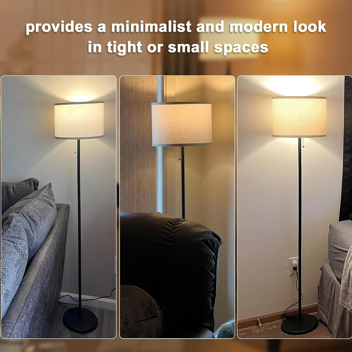 Modern Floor Lamp Simple Design with White Shade & Foot Pedal Switch