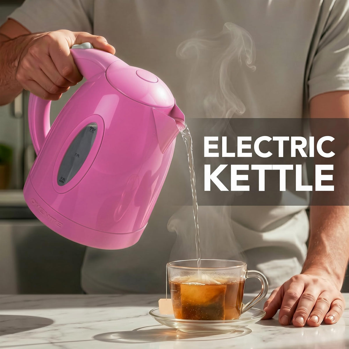OVENTE 1.7L Electric Tea Kettle, Fast Boiling Water Heater, White KP72W
