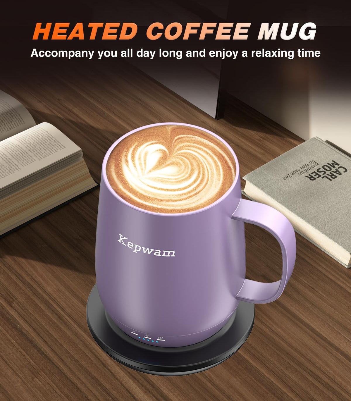 Kepwam Self-Heating Coffee Mug T2, 16oz Electric Heated Mug Hot Up to 149℉