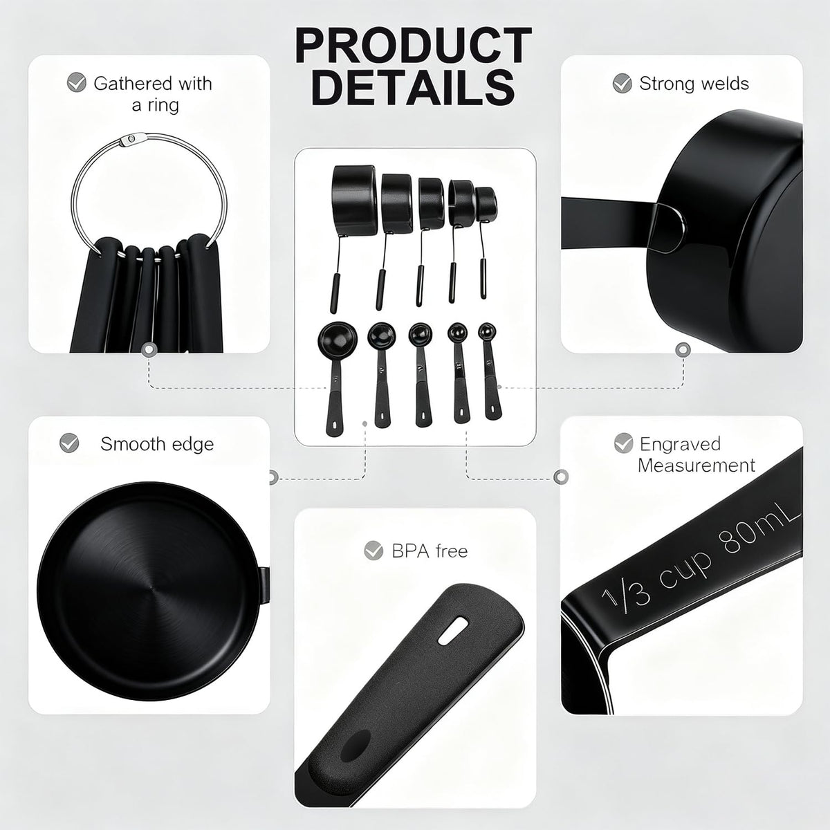 10-Pcs Stainless Steel Measuring Cups & Spoons Set, Colorful Handles
