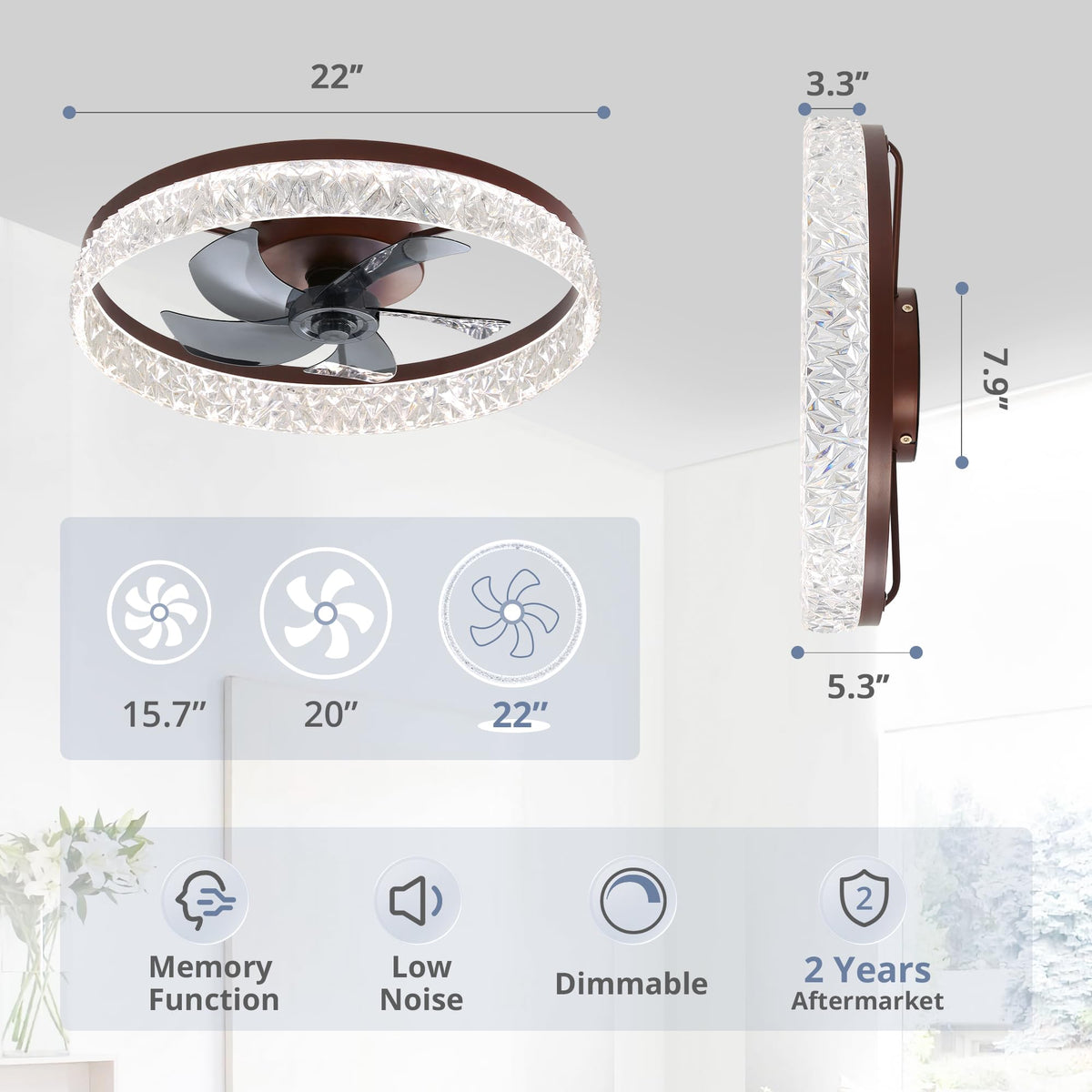 LEDIARY 20" Modern Ceiling Fans with Lights and Remote, White Fandelier