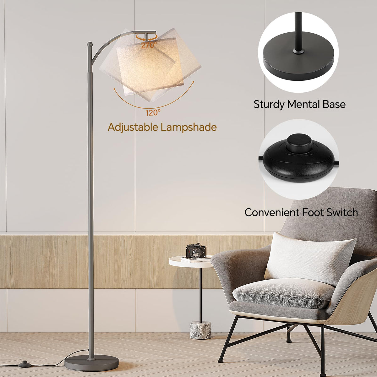 SUNMORY Arc Floor Lamp, Modern Floor Lamp with 3 Color Temperatures Bulb