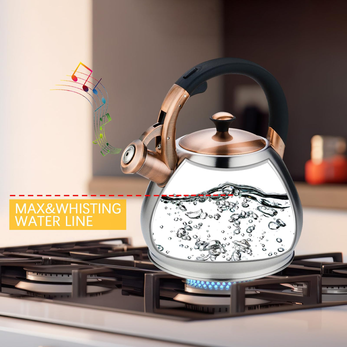 Tea Kettle for Stove Top Whistling Teapot, 3.2Q Tea Pot Stainless Steel Teakettle with Heat Proof Ergonomic Handle