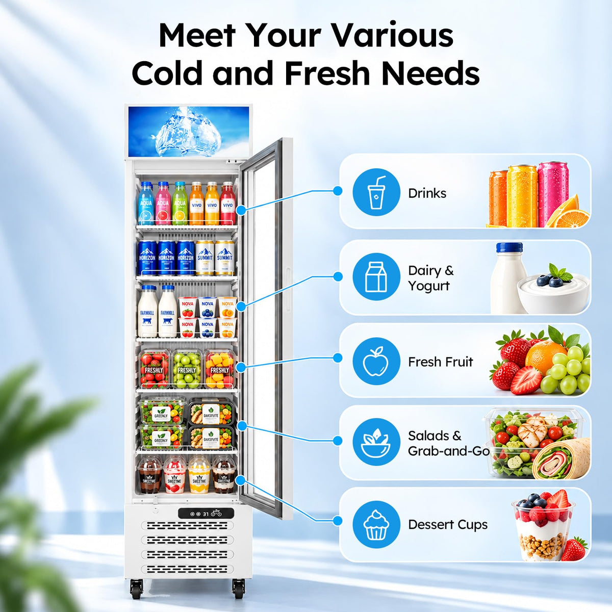 Commercial Refrigerators, 14.8 Cu.Ft Beverage Fridge with Glass Door