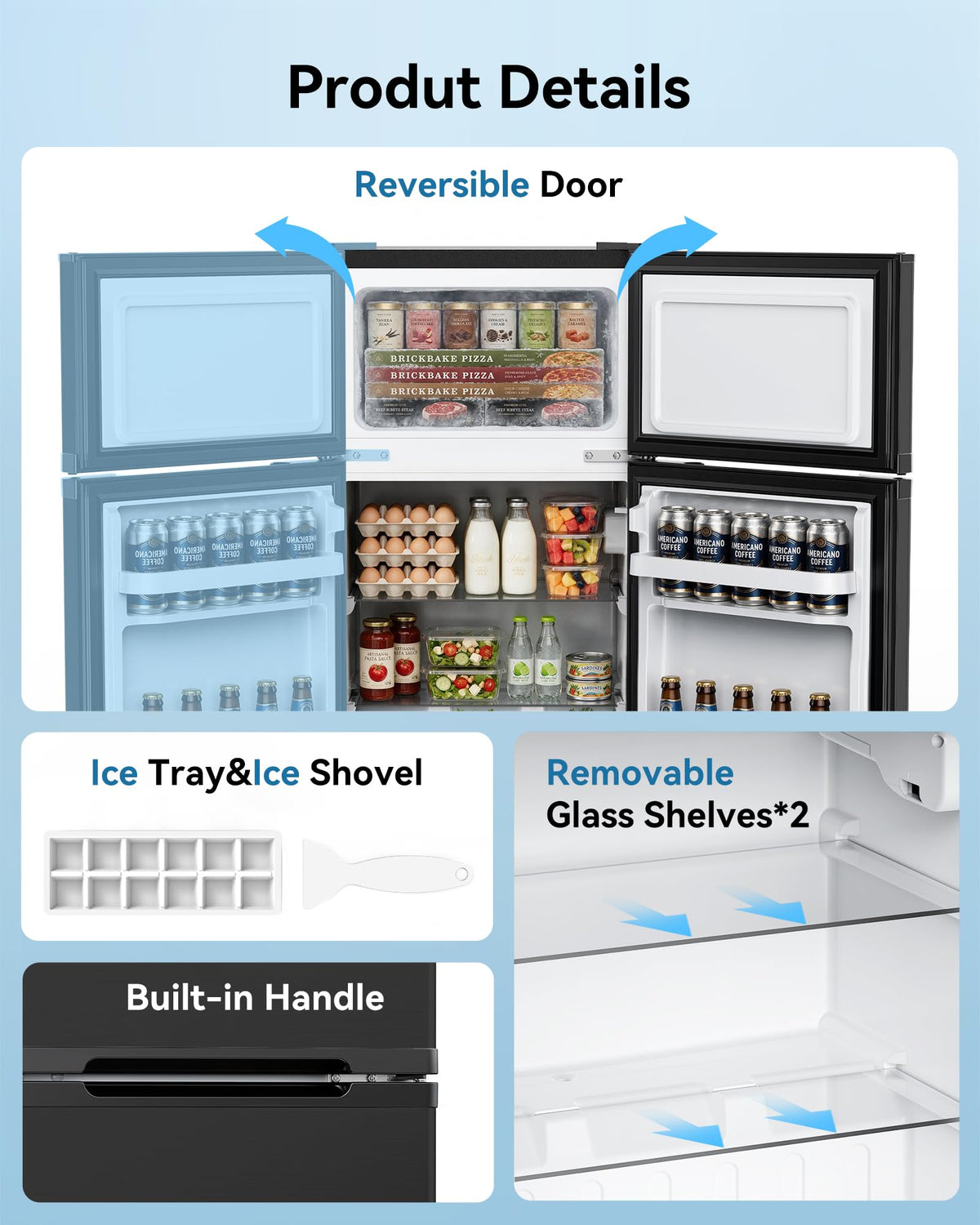 Feelfunn 2.5 Cu.Ft Mini Fridge with Freezer, 2 Door Dorm Fridge, Silver