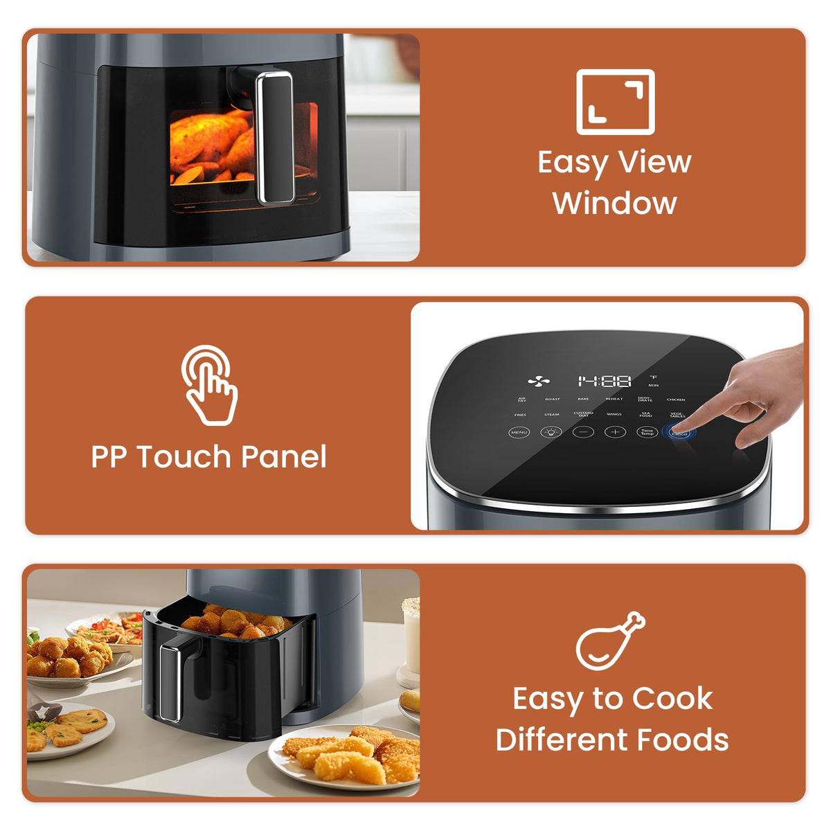 Sweetcrispy Air Fryer 6 Quarts with Window, 12-in-1 Square Airfryer Oven for Family, 400°F Rapid Air Crispy Technology, Roast Bake Dehydrate, Nonstick & Easy-Clean Basket