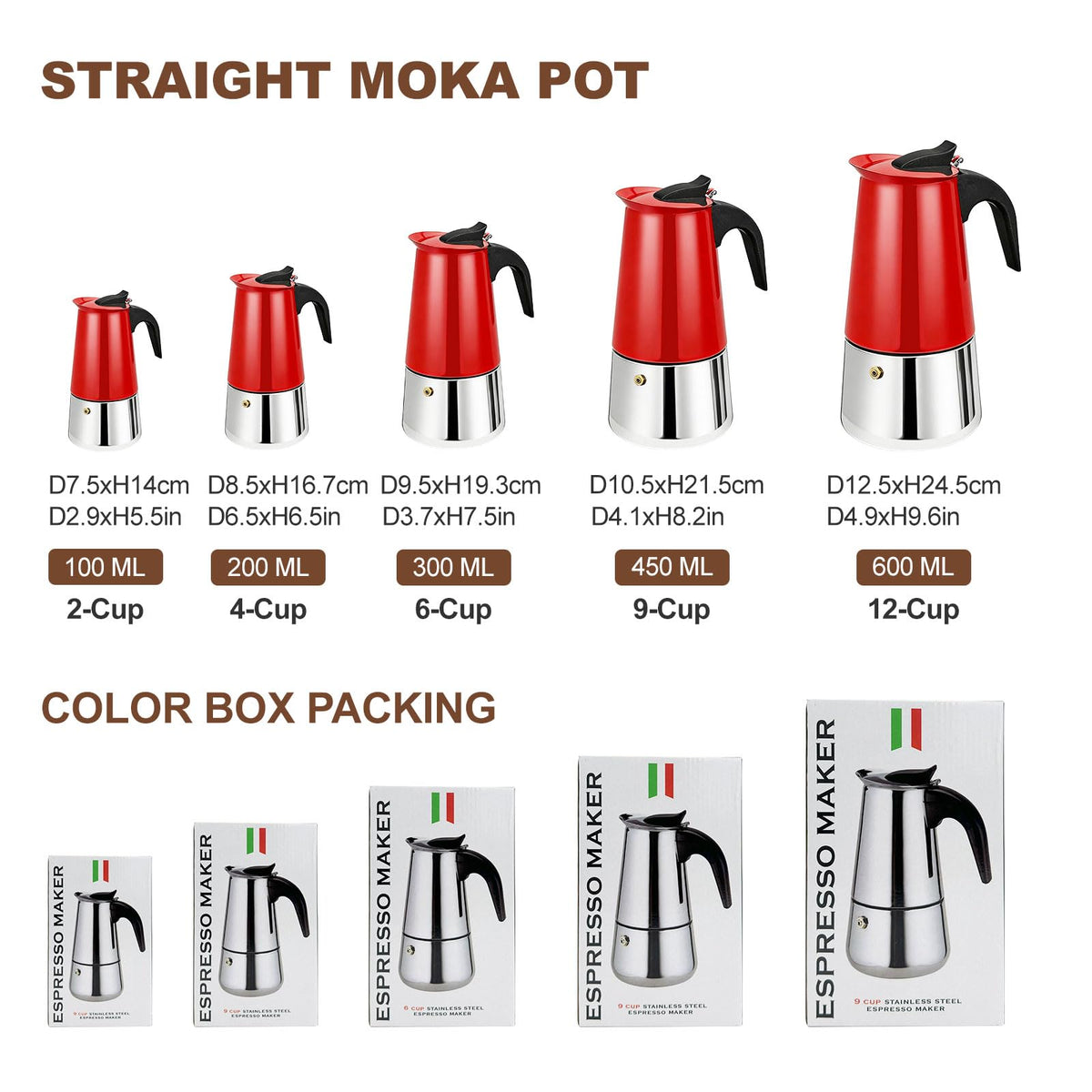 6 Cup Stovetop Espresso Maker Stainless Steel Moka Pot Stove Top Percolator Italian Coffee Makers Capable Mocha Greca Machine Cafe Classic Induction Cookers for Home and Camping 300ml 10oz