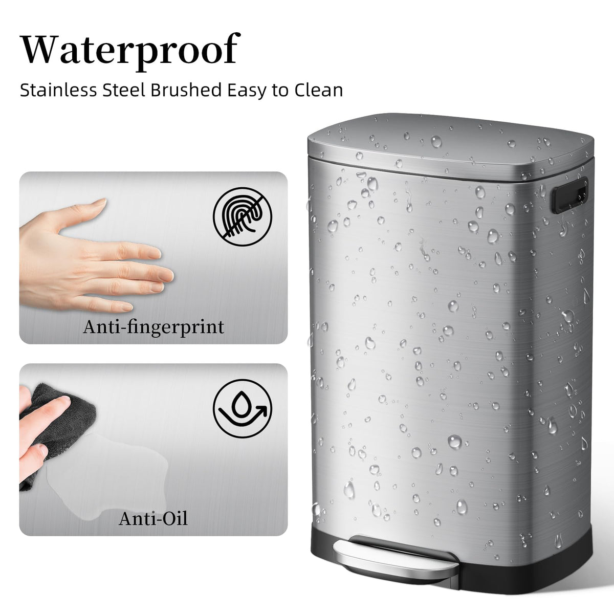 KdbK Kitchen Trash Can with Lid, 13 Gal Stainless Steel Pedal Garbage Can