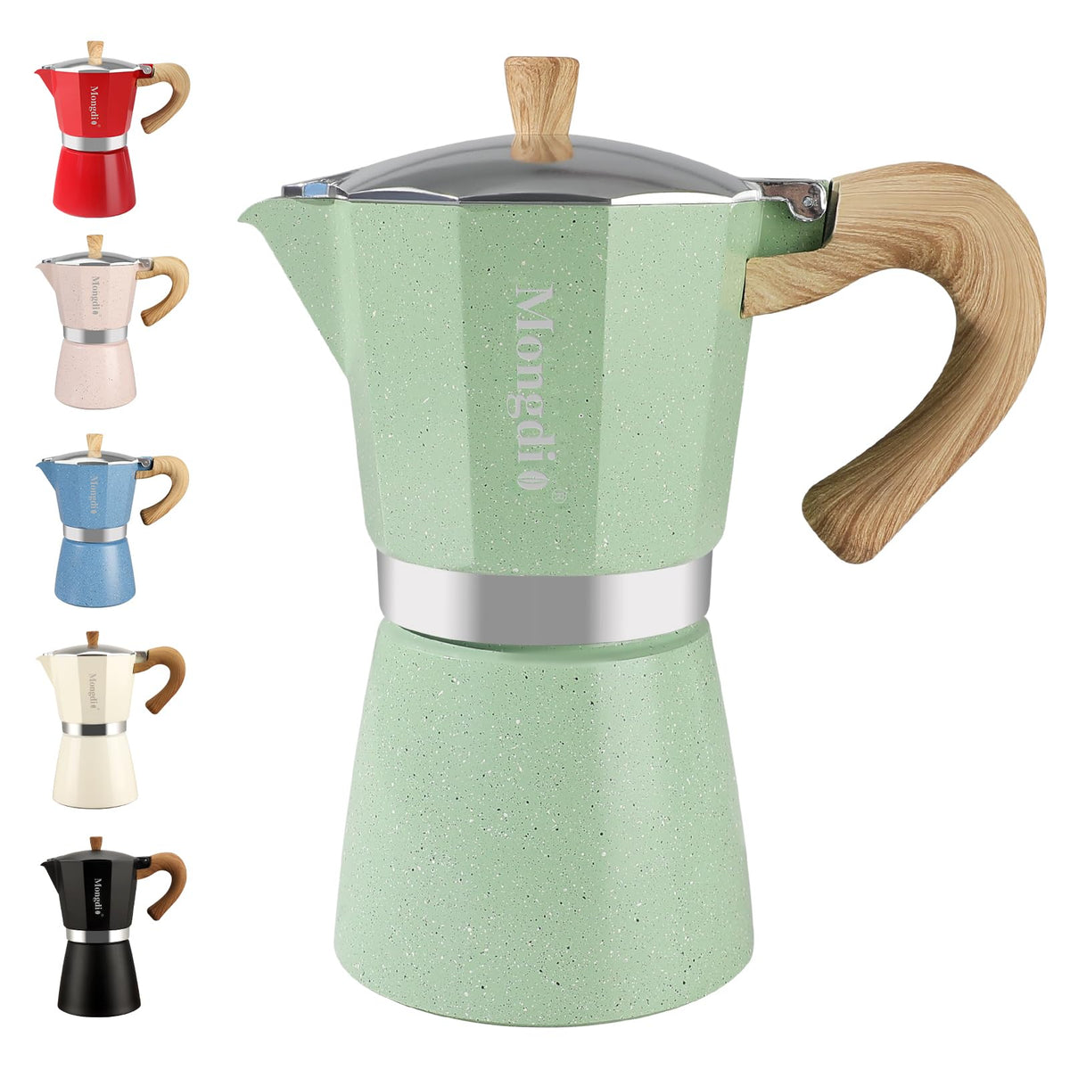 Mongdio Stovetop Espresso Maker Moka Pot, Cuban Coffee Maker Stove Top Coffee Maker Moka Italian Espresso Greca Coffee Maker Brewer Percolator, 6 Espresso Cups, 10 oz - Black