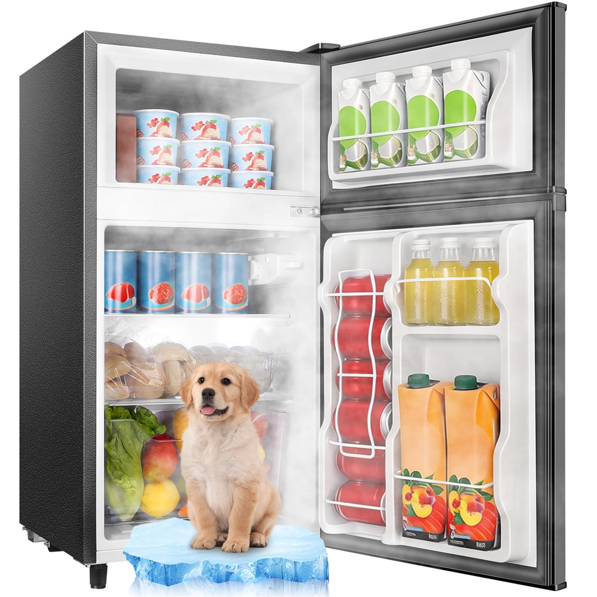 3.5 Cu.Ft Black Mini Fridge With Freezer Compact Refrigerator Dorm