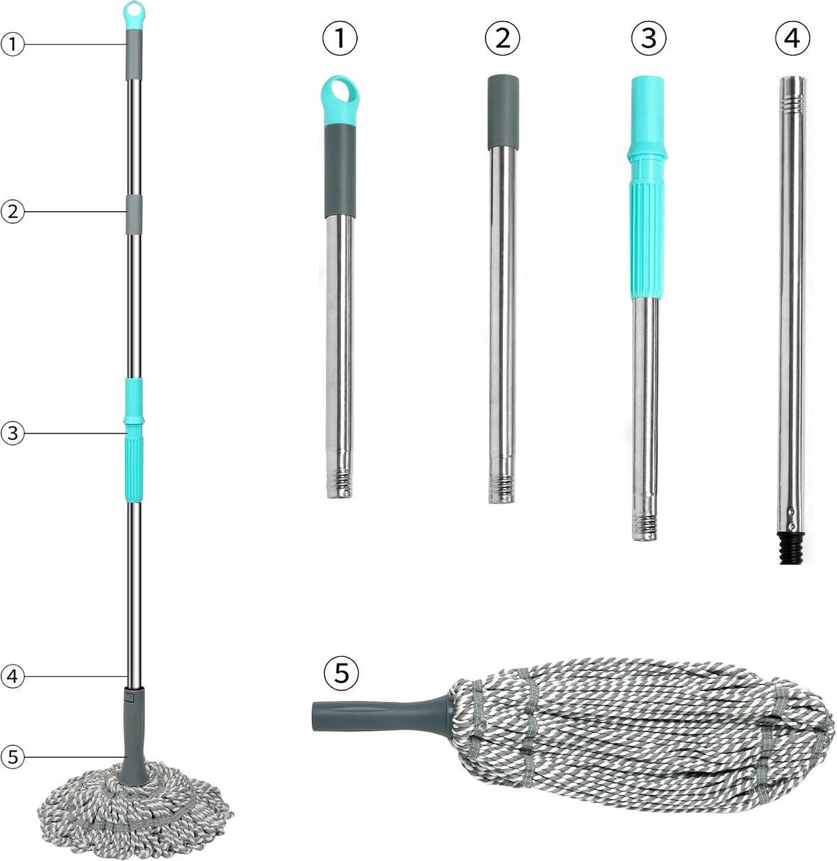 Self Wringing Mop Easy Squeeze Twist Mop,Gray