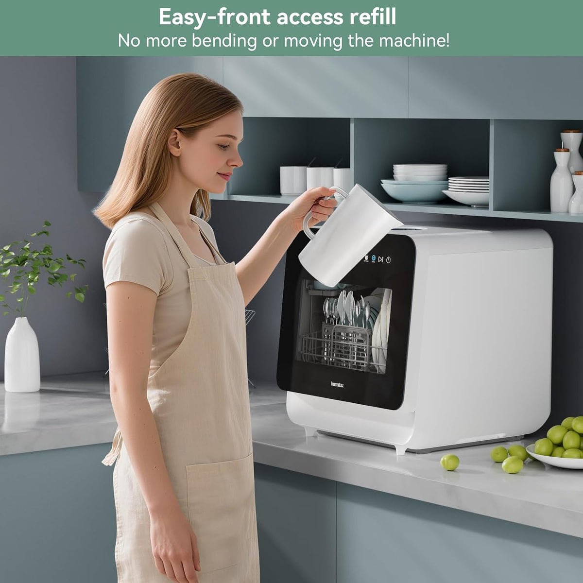 Hermitlux Countertop Dishwasher, 5 Place Settings Portable Dishwashers Mini