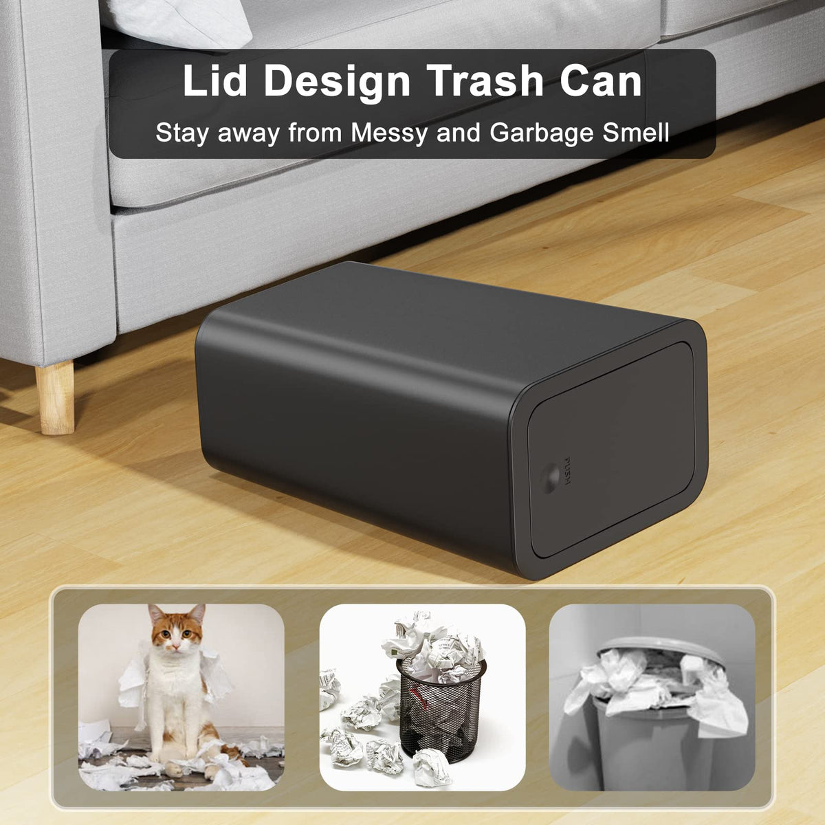 N. NETDOT 3 Pack 10L / 2.6 Gallon Small Trash Can with Lid, Bathroom Garbage Can with Pop-Up Lid, Waste Basket for Bathroom, Kitchen, Bedroom, Powder Room, Craft Room, Office, College (Off White)