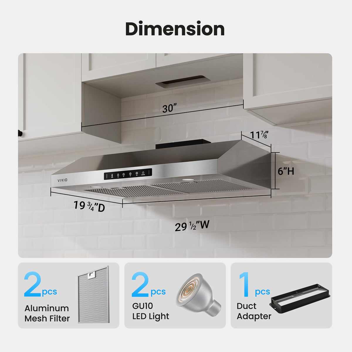VIKIO HOME 36 Inch Under Cabinet Range Hood 900 CFM, Dual Motor Powerful Kitchen Vent Hood, Gesture & Touch Control, Ultra Quiet DC Motor, Dishwasher-Safe Filters, LED Lights, Stainless Steel