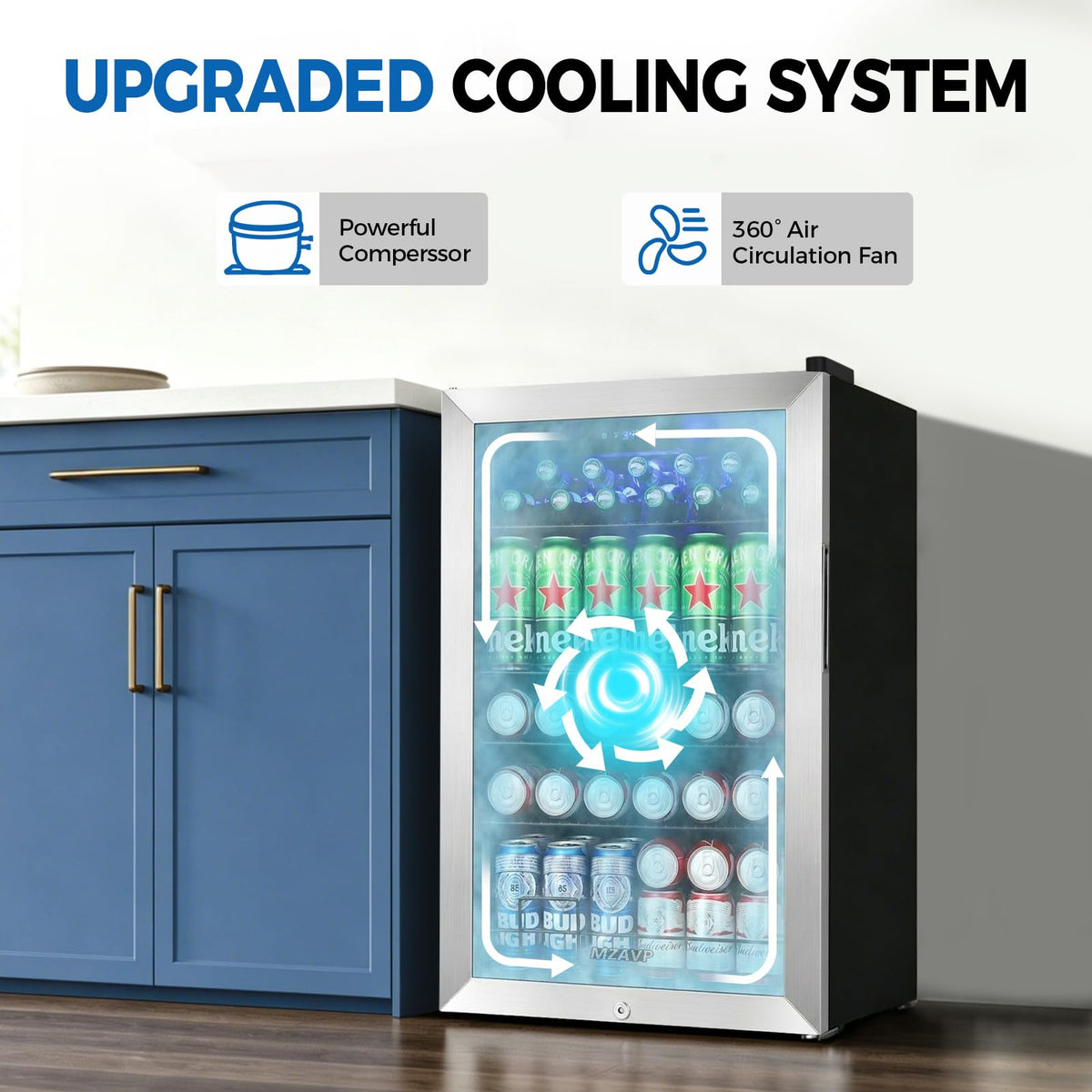 Beverage Refrigerator Cooler, 120 Can Mini Beverage Fridge with Reversible Glass Door for Soda Beer, 3 Cu.Ft Drink Fridge with Digital Temperature Control & Adjustable Shelves - Silver