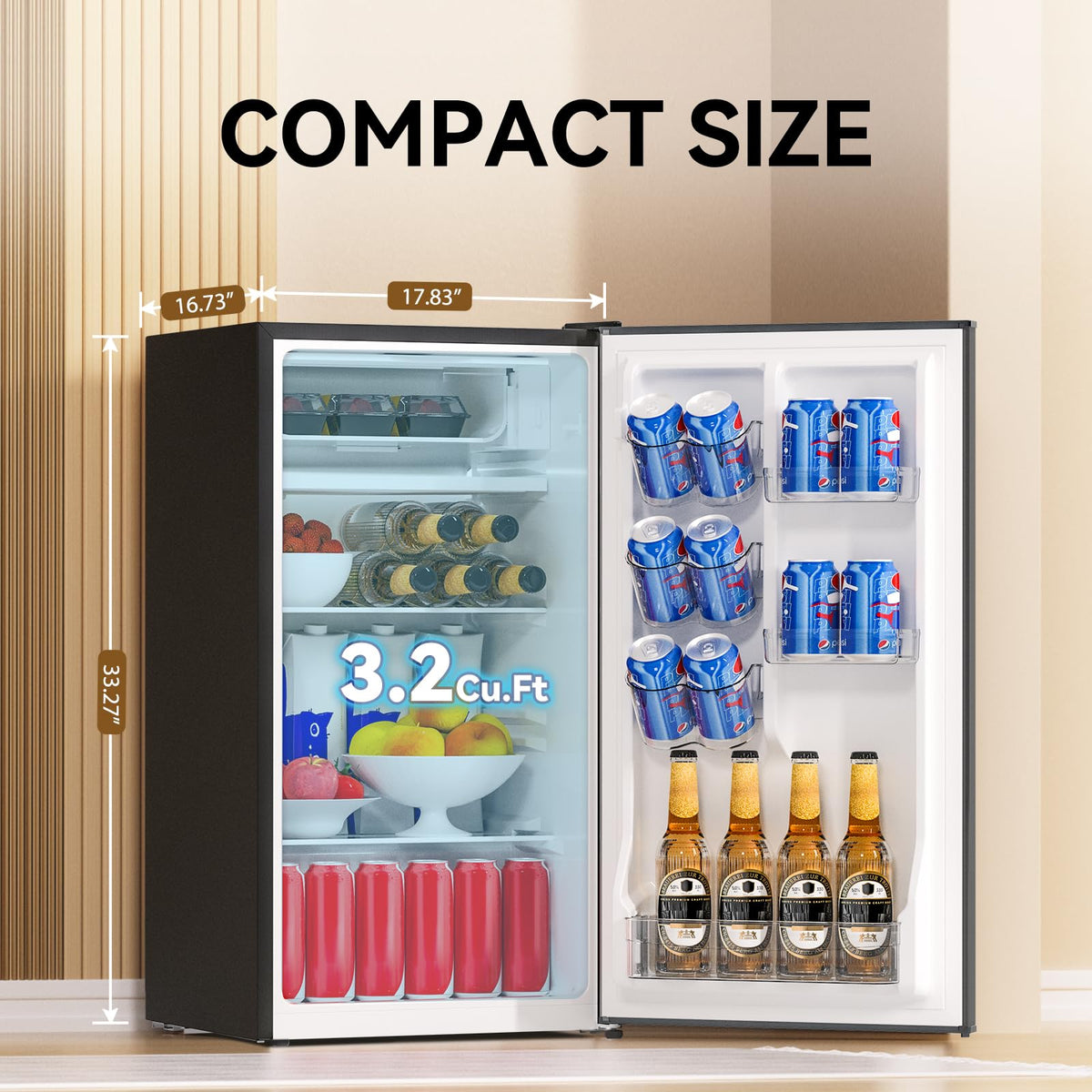 3.2 Cu.Ft Mini Fridge with Freezer, Grey
