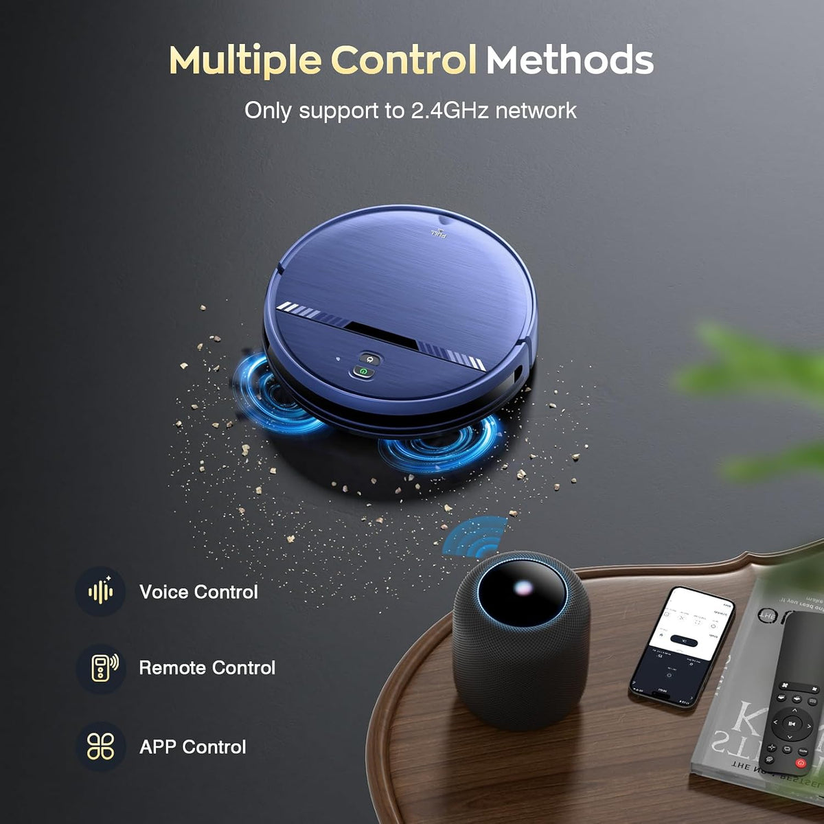 Robot Vacuum and Mop, Strong Suction, App Control, Pet Hair, Self-Charging