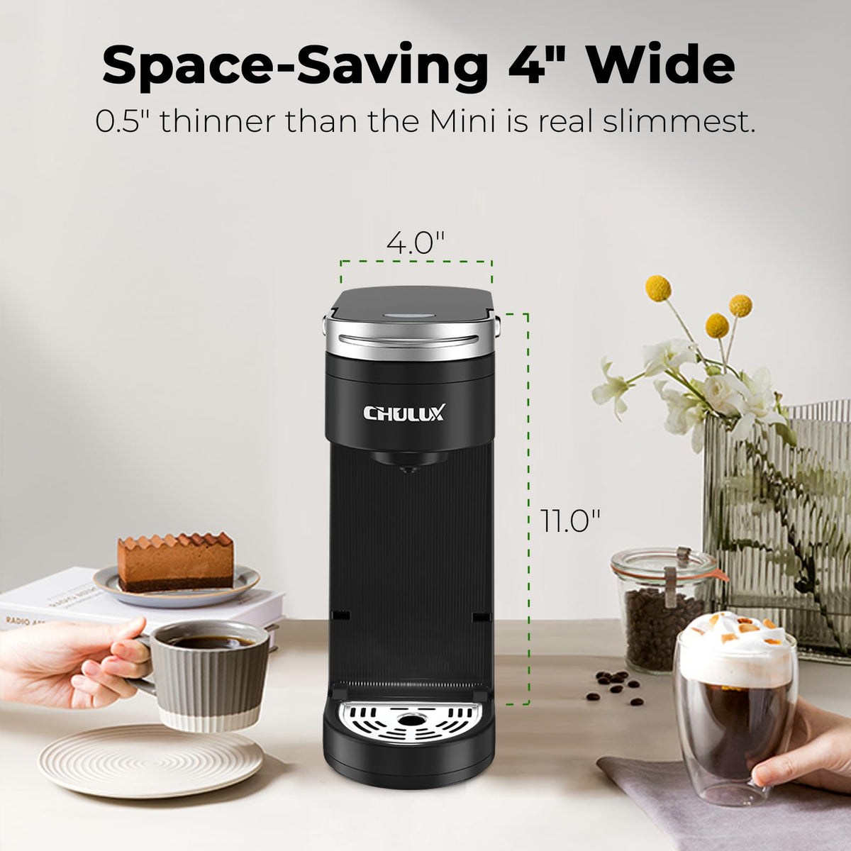 CHULUX Slim Single Serve Coffee Maker for K Cup, One Cup Design, Matte Navy
