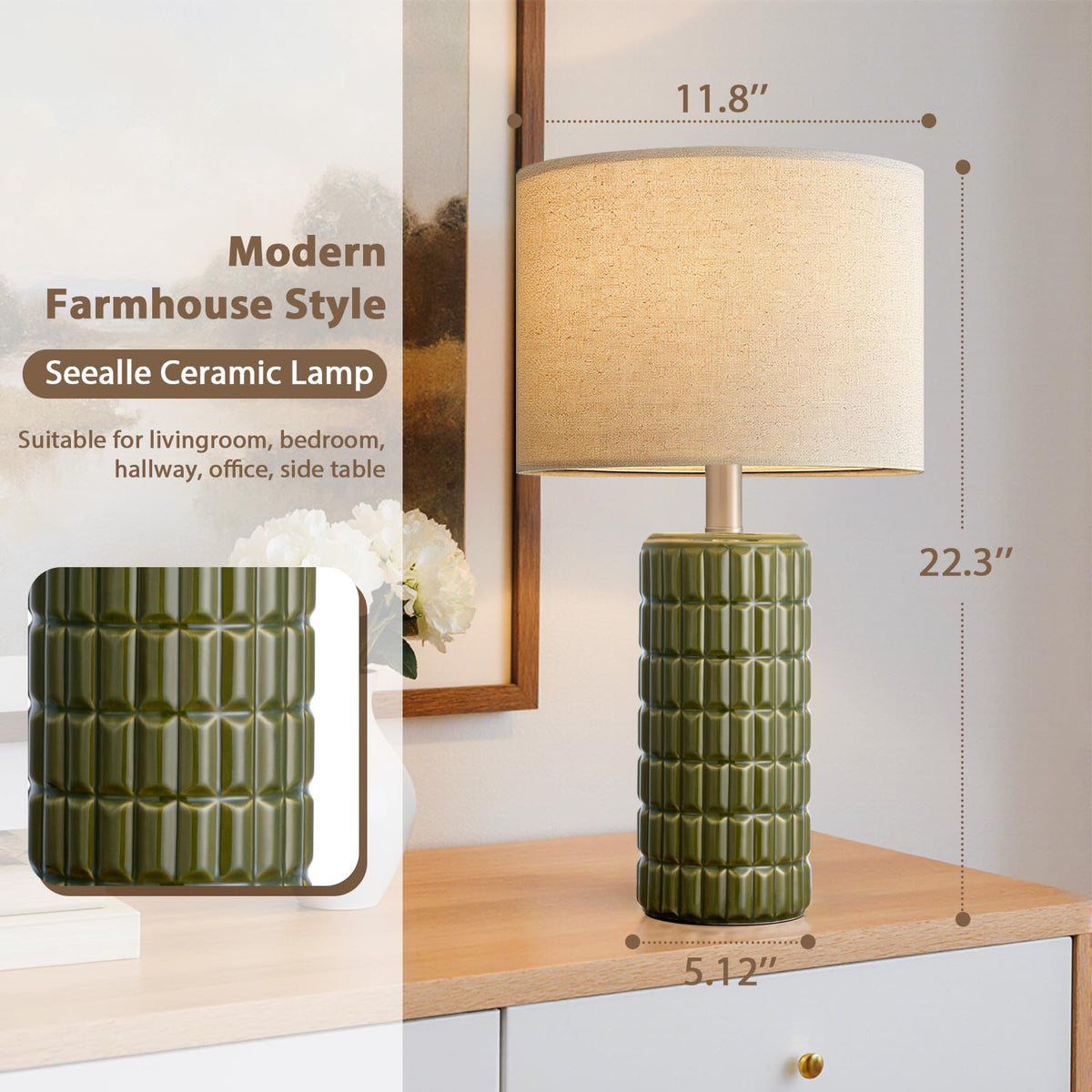 Seealle 23" Modern Ceramic Table Lamps Set of 2, Lamps for Bedroom, White