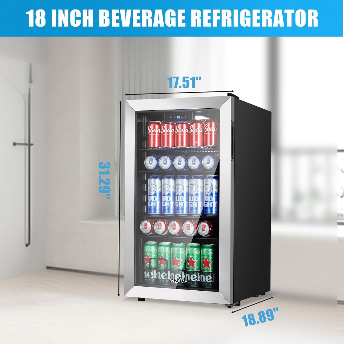 Beverage Refrigerator Cooler, 120 Can Mini Beverage Fridge with Reversible Glass Door for Soda Beer, 3 Cu.Ft Drink Fridge with Digital Temperature Control & Adjustable Shelves - Silver