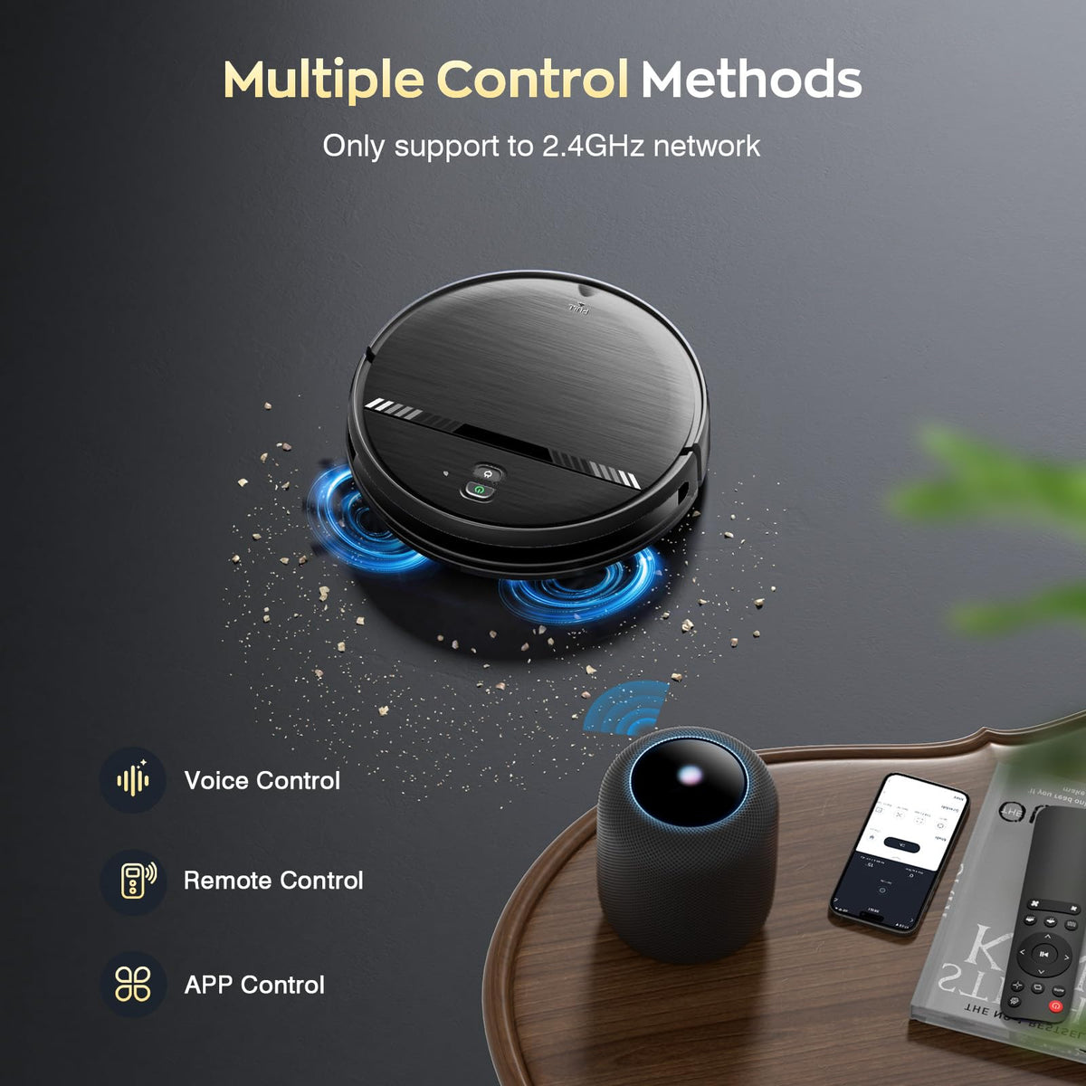 Robot Vacuum and Mop, Strong Suction, App Control, Pet Hair, Self-Charging