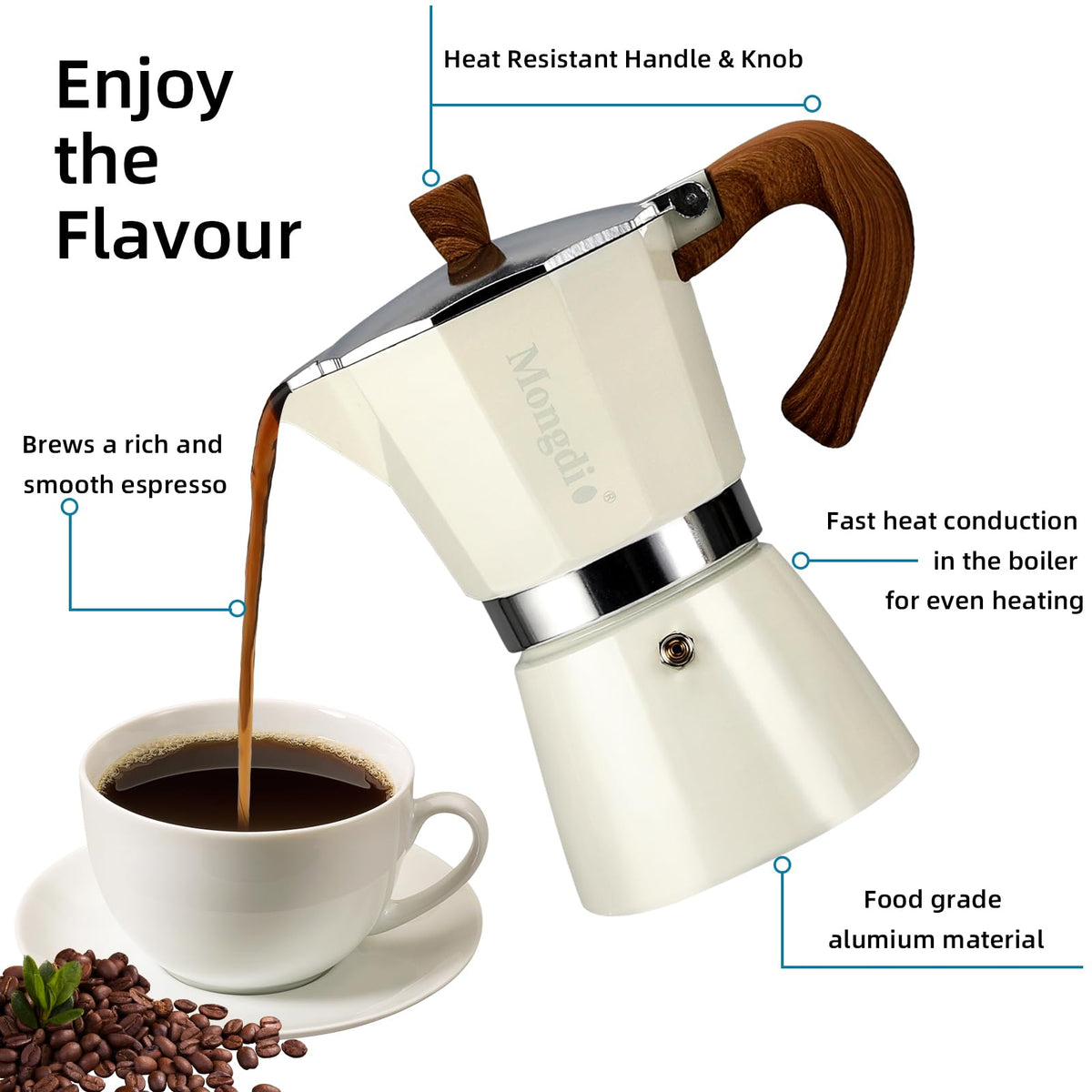 Mongdio Stovetop Espresso Maker Moka Pot, Cuban Coffee Maker Stove Top Coffee Maker Moka Italian Espresso Greca Coffee Maker Brewer Percolator, 6 Espresso Cups, 10 oz - Black