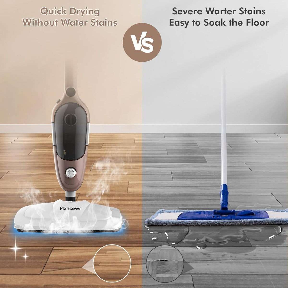 Steam Mop 11-in-1 Handheld Detachable Adjustable Steam Cleaner, Rose Gold