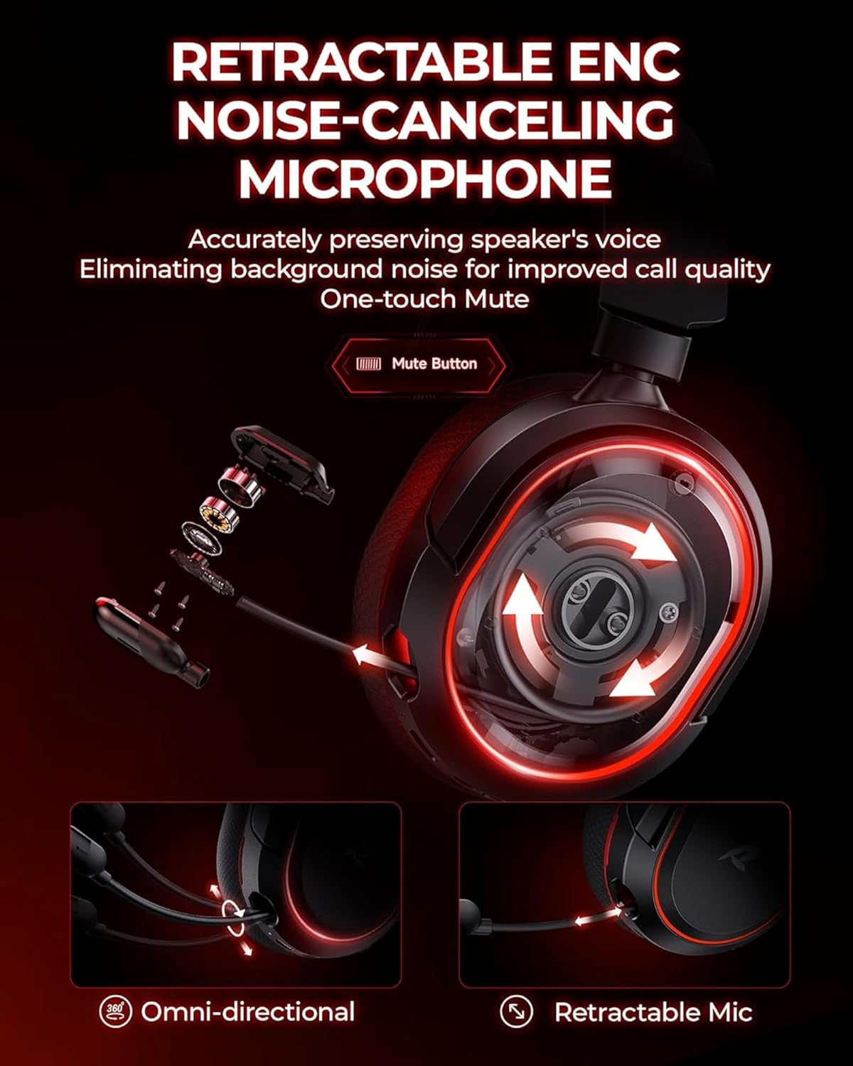 Wireless Gaming Headset for PC PS5 PS4 Mac Switch 7.1 Surround Sound 100-Hr