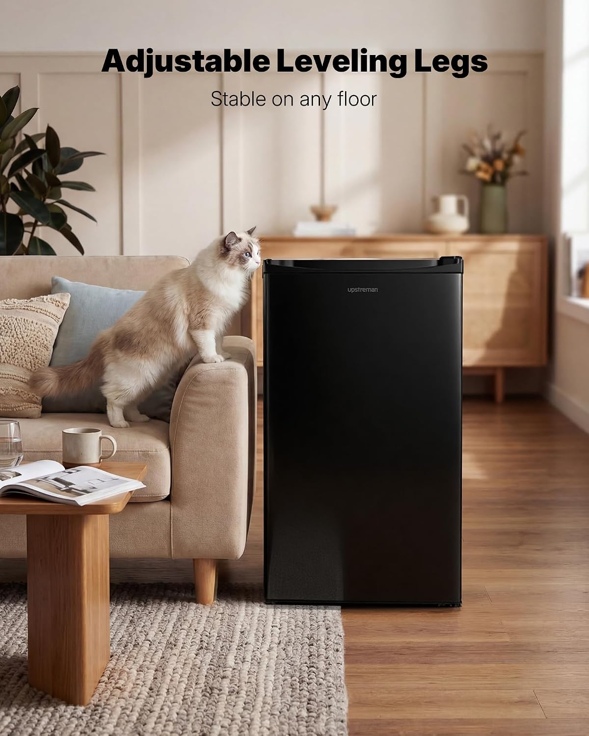 Upstreman 3.2 Cu.Ft Mini Fridge with Freezer, Black-BR321