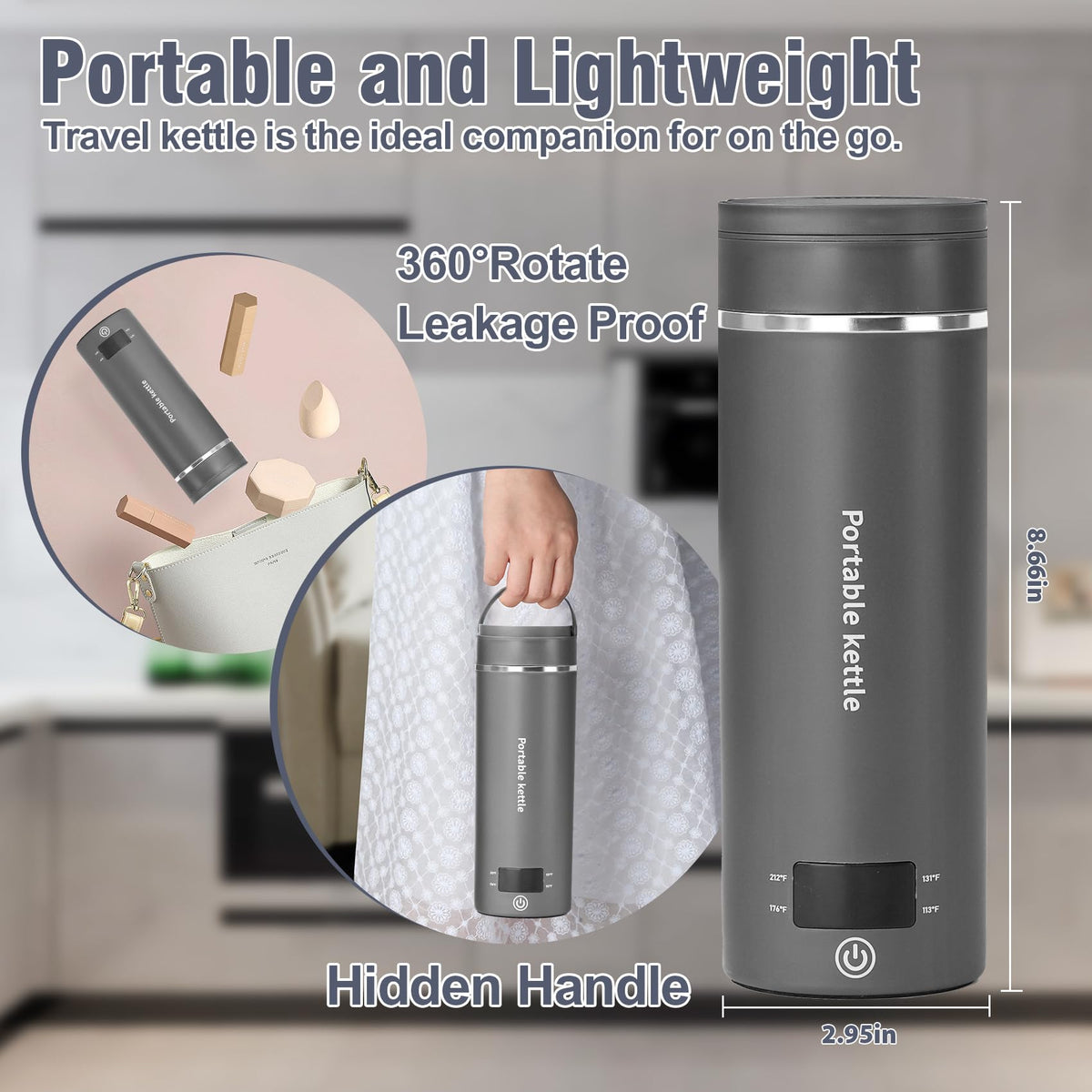 Portable Electric Kettle for Travel 120V, 13.5oz, 4 Temp Settings