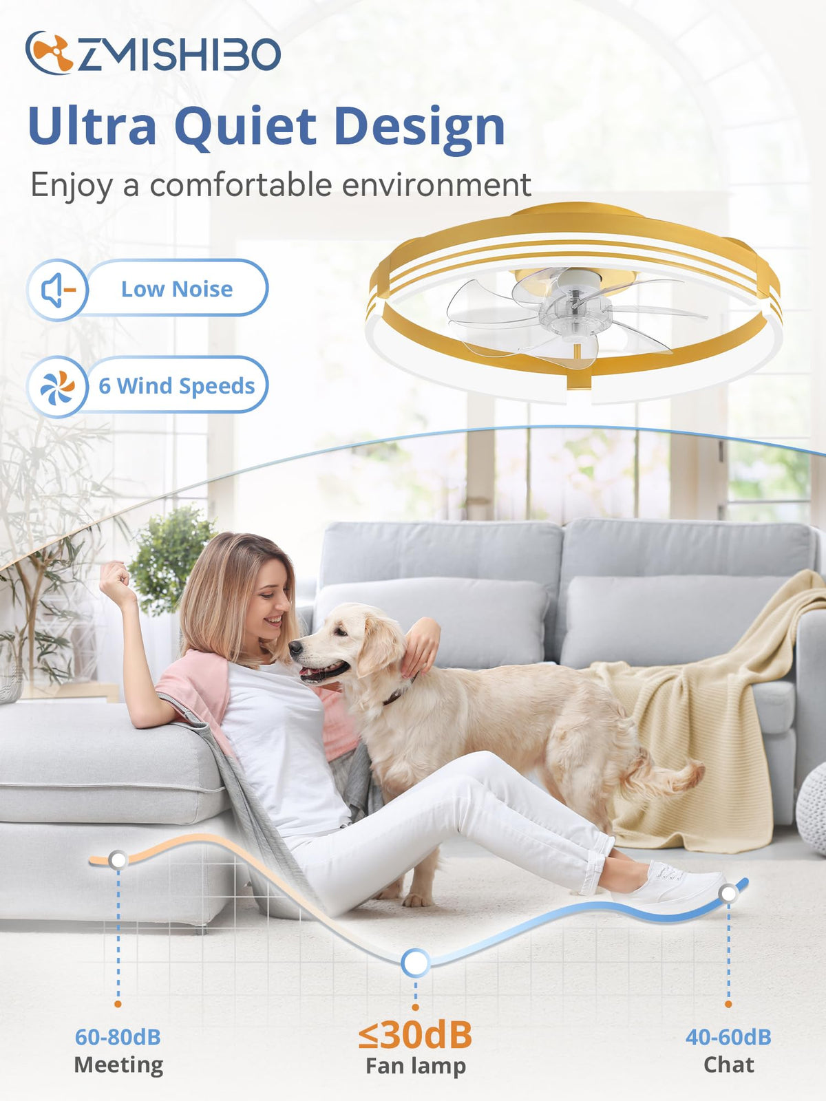 ZMISHIBO Low Profile Ceiling Fans with Lights and Remote, 20" Black
