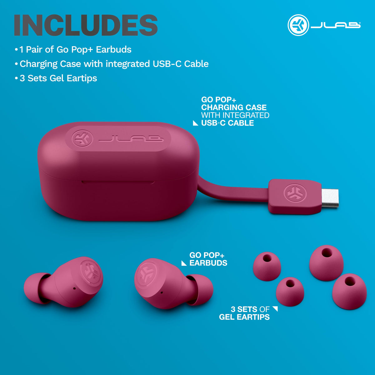 JLab Go Air Pop+ Earbuds, Dual Connect, EQ3 Sound, Mint Green