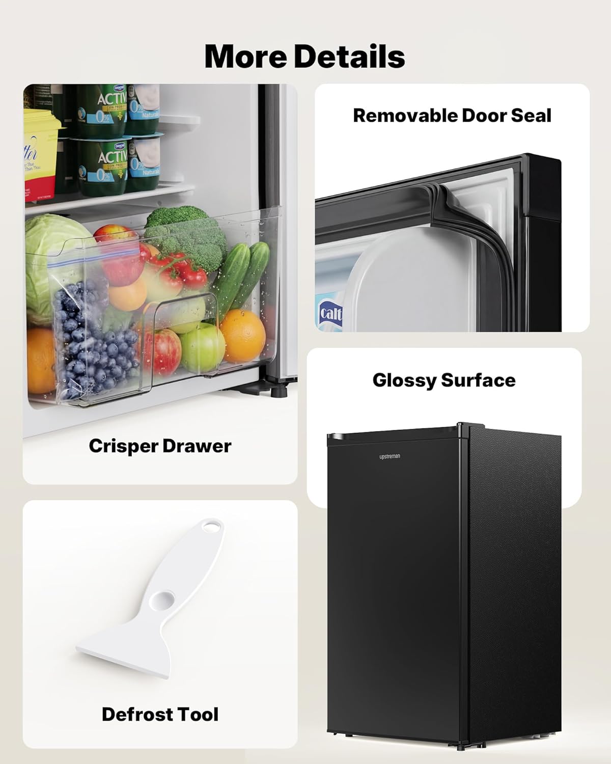 Upstreman 3.2 Cu.Ft Mini Fridge with Freezer, Black-BR321