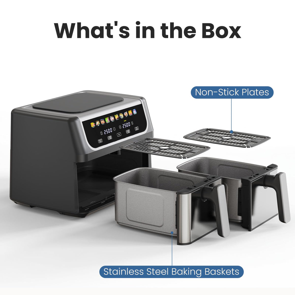 OLIXIS Dual Air Fryers with 2 Baskets 9.5 Quarts Large Airfryer 10-in-1