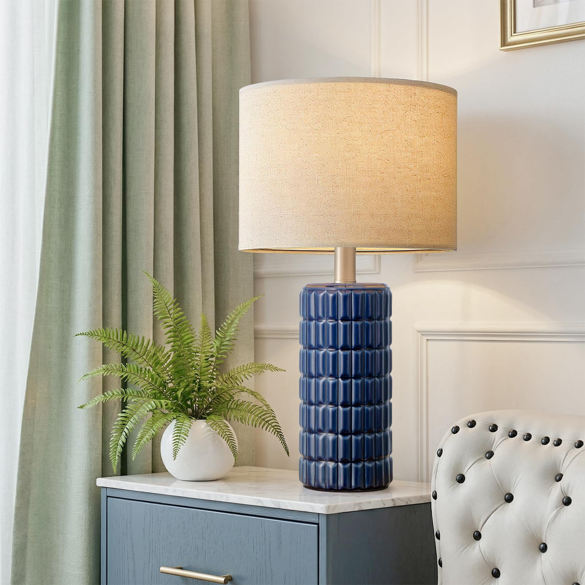 Seealle 23" Modern Ceramic Table Lamps Set of 2, Lamps for Bedroom, White