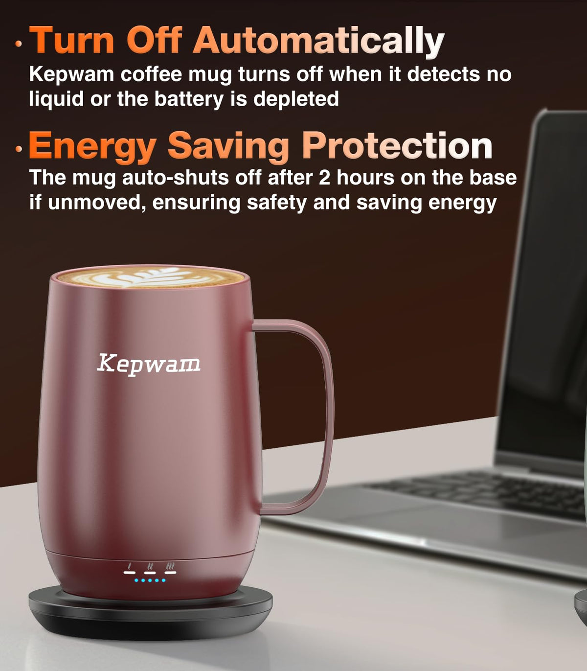 Kepwam Self-Heating Coffee Mug T2, 16oz Electric Heated Mug Hot Up to 149℉