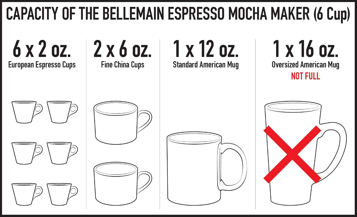 Bellemain Stovetop Espresso Maker, Italian Moka Pot, 6-Cup Silver