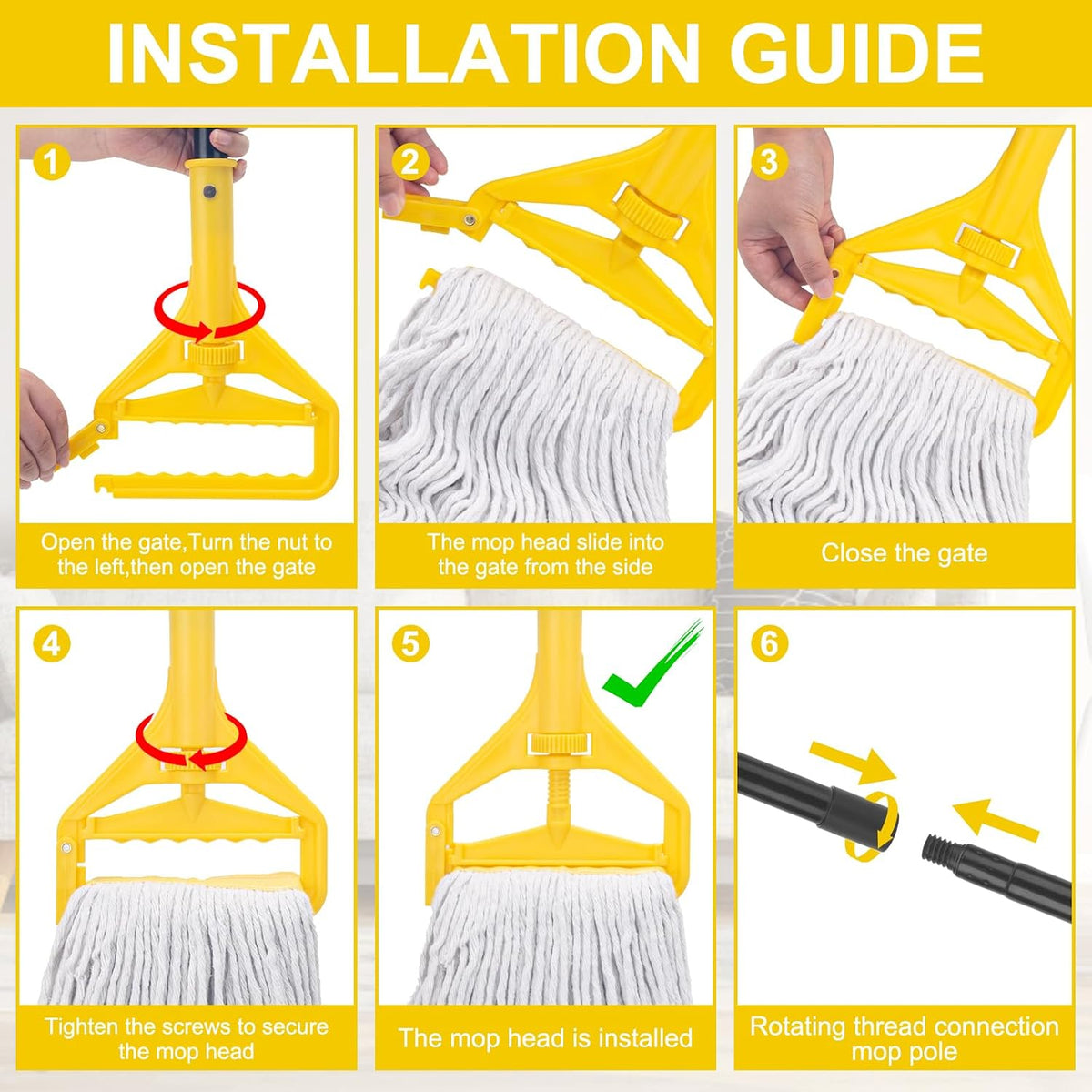 Commercial Mop with 3 Large Replacement Heads,Heavy Duty Industrial Mops