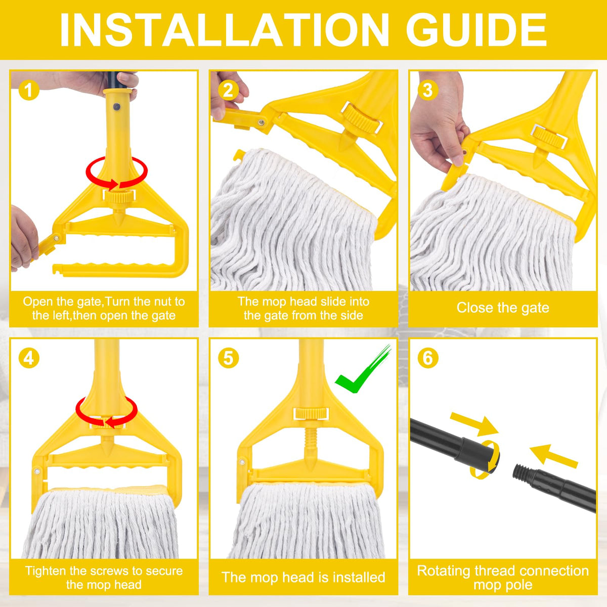 Commercial Mop with 3 Large Replacement Heads,Heavy Duty Industrial Mops