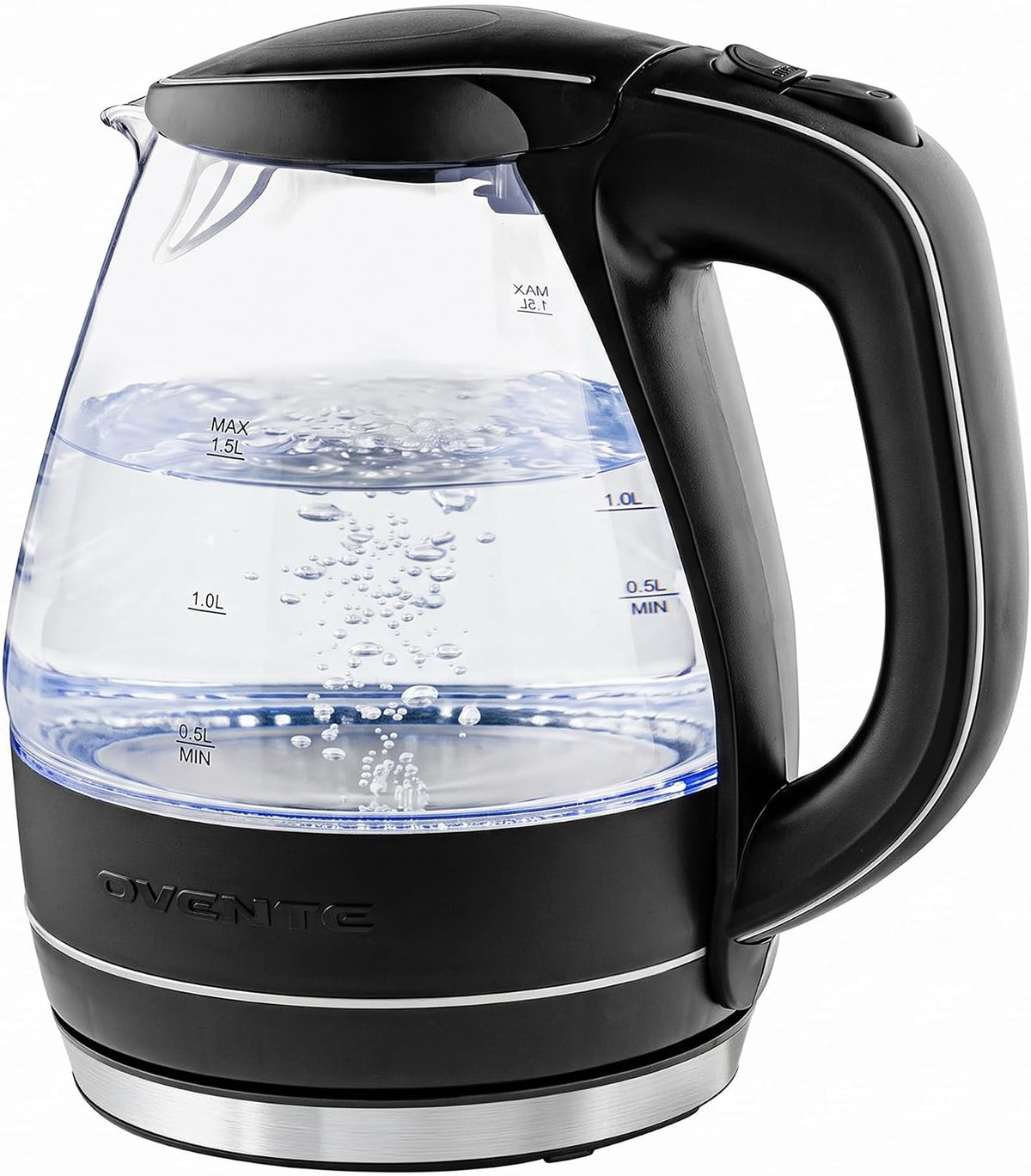 OVENTE 1.5L Glass Electric Kettle Water Boiler, Black KG83B