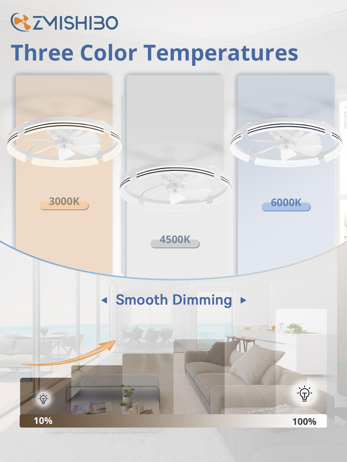 ZMISHIBO Low Profile Ceiling Fans with Lights and Remote, 20" Black
