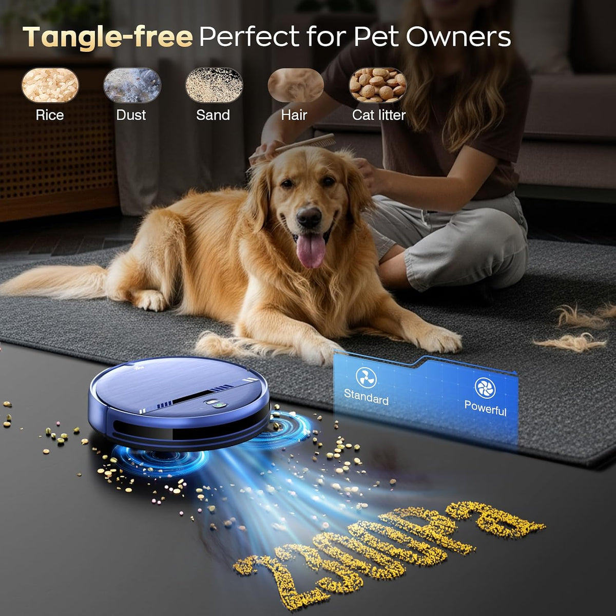 Robot Vacuum and Mop, Strong Suction, App Control, Pet Hair, Self-Charging