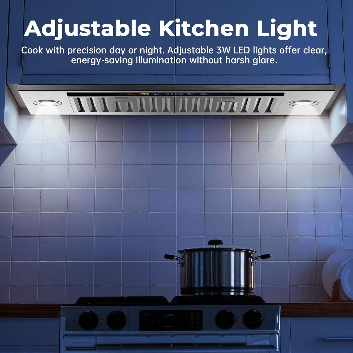 Range Hood Insert 30 inch,Stainless Steel Kitchen Vent Hood 600CFM,Built-in Kitchen Stove Hood w/Front Button Controls and Front LED Lights,Baffle Filters,Ducted/ductless Convertible Duct